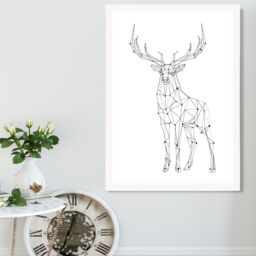 ARTZE Line Art Stag Geometric Animal Framed Print SIZE: A4 with White Frame in Black - thumbnail 2