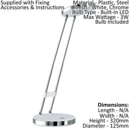 Loops Table Lamp Colour White & Chrome Plated Steel Rocker Switch Bulb LED 3W - thumbnail 2