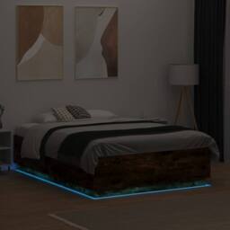 Berkfield Home Bed Frame with LED without Mattress Smoked Oak 135x190 cm Double in Brown - thumbnail 4
