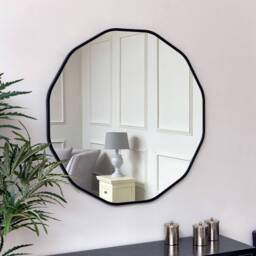Melody Maison Large Round Black Scalloped Wall Mirror 90cm X 90cm - Size: 90 cm X 90 cm - thumbnail 3