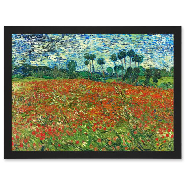 Artery8 Vincent Van Gogh Poppy Field Painting Artwork Framed Wall Art Print A4 in Black - image 1