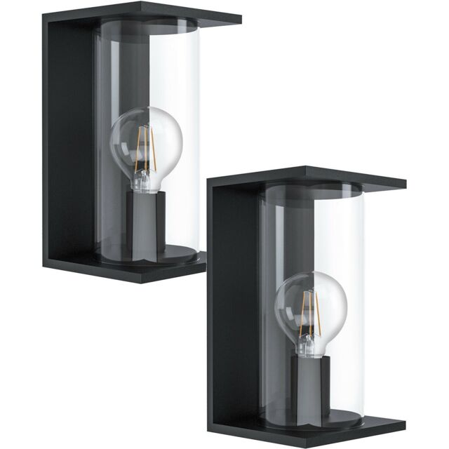 Loops 2 PACK IP54 Outdoor Wall Light Black Round Glass Lantern 40W E27 Porch Lamp - image 1