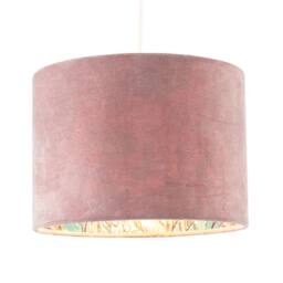 Happy Homewares Rose Pink Velvet Drum Lamp Shade with Inner Watercolour Floral Pattern - Size: 10 inches - thumbnail 2
