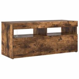 Berkfield Home TV Cabinet with LED Lights Smoked Oak 90x35x40 cm in Brown - Size: 90 x 35 x 40 cm - thumbnail 6