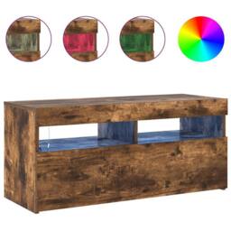 Berkfield Home TV Cabinet with LED Lights Smoked Oak 90x35x40 cm in Brown - Size: 90 x 35 x 40 cm - thumbnail 5