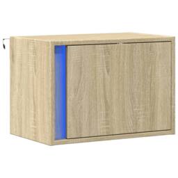 Berkfield Home Durable Wall-mounted Bedside Cabinet with LED Lights Sonoma Oak in Light Brown - thumbnail 1