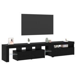 Berkfield Home TV Cabinets 2 pcs with LED Lights Black Oak Engineered Wood - thumbnail 3