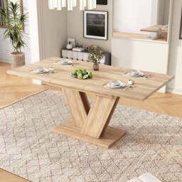 Merax 4 To 8 Seater Extendable Dining Table with V Shaped Metal Legs in Natural - thumbnail 4