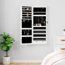 Berkfield Home Mirror Jewellery Cabinet with LED Lights Wall Mounted White - thumbnail 2