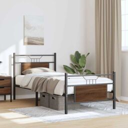 Berkfield Home Bed Frame without Mattress Brown Oak 90x190 cm Single Engineered Wood - thumbnail 5
