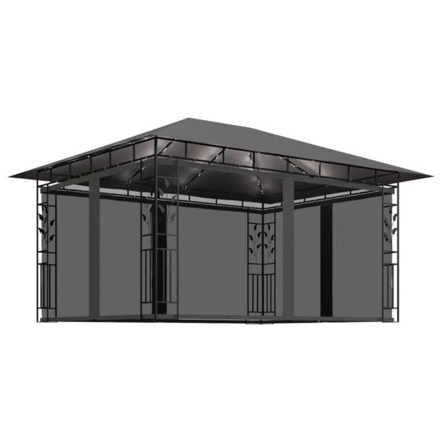 Berkfield Home Gazebo with Mosquito Net&LED String Lights 4x3x2.73m Anthracite in Black - image 1
