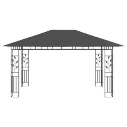 Berkfield Home Gazebo with Mosquito Net&LED String Lights 4x3x2.73m Anthracite in Black - thumbnail 6
