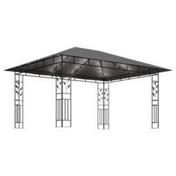 Berkfield Home Gazebo with Mosquito Net&LED String Lights 4x3x2.73m Anthracite in Black - thumbnail 4