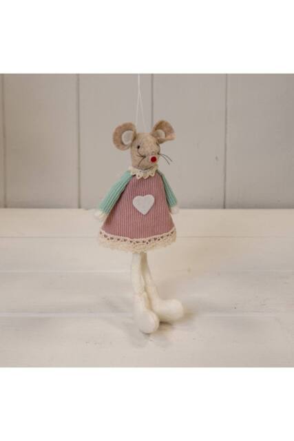 KDMD Pink Fabric Sitting / Hanging Mouse with Green Sleeves - image 1