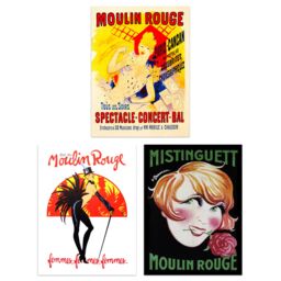Artery8 Wall Art Print Vintage Moulin Rouge Burlesque Cabaret Girls Paris France Set Of 3 s Bathroom Bedroom Aesthetic Retro Advertising A4 - thumbnail 1