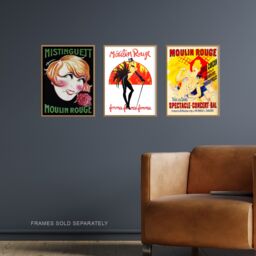Artery8 Wall Art Print Vintage Moulin Rouge Burlesque Cabaret Girls Paris France Set Of 3 s Bathroom Bedroom Aesthetic Retro Advertising A4 - thumbnail 2