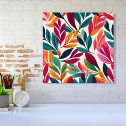 "Warren Reed - Designer Bright Leaves Pattern Canvas in Orange - Size: W16"" x H16""" - thumbnail 2