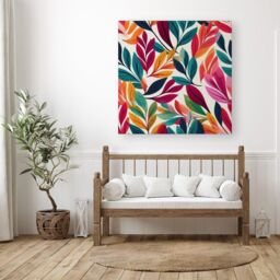 "Warren Reed - Designer Bright Leaves Pattern Canvas in Orange - Size: W16"" x H16""" - thumbnail 3