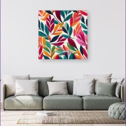 "Warren Reed - Designer Bright Leaves Pattern Canvas in Orange - Size: W16"" x H16""" - thumbnail 4
