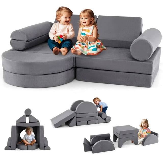 Costway 13PCS Modular Kids Play Couch Versatile Toddler Sectional Sofa Set in Grey