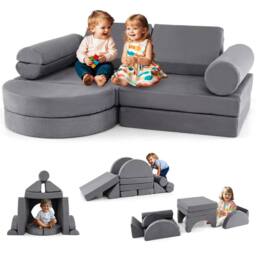 Costway 13PCS Modular Kids Play Couch Versatile Toddler Sectional Sofa Set in Grey - thumbnail 1
