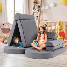 Costway 13PCS Modular Kids Play Couch Versatile Toddler Sectional Sofa Set in Grey - thumbnail 6