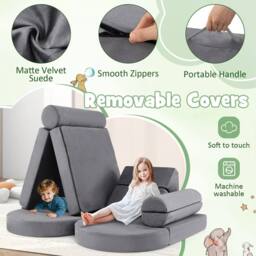 Costway 13PCS Modular Kids Play Couch Versatile Toddler Sectional Sofa Set in Grey - thumbnail 3