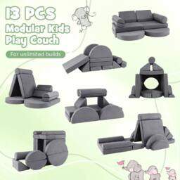 Costway 13PCS Modular Kids Play Couch Versatile Toddler Sectional Sofa Set in Grey - thumbnail 8