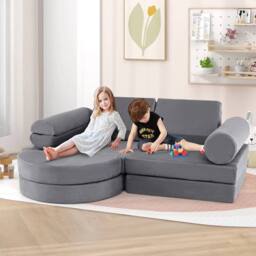 Costway 13PCS Modular Kids Play Couch Versatile Toddler Sectional Sofa Set in Grey - thumbnail 5