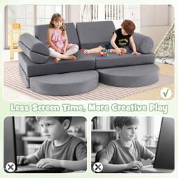 Costway 13PCS Modular Kids Play Couch Versatile Toddler Sectional Sofa Set in Grey - thumbnail 2