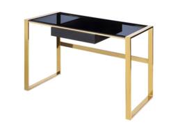Vente-unique Desk With 1 Drawer - Toughened Glass & Steel - Black & Gold - SALI - thumbnail 4