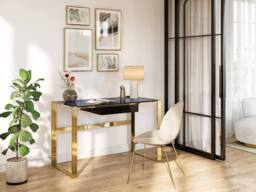 Vente-unique Desk With 1 Drawer - Toughened Glass & Steel - Black & Gold - SALI - thumbnail 1