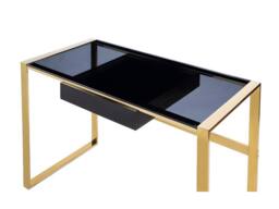 Vente-unique Desk With 1 Drawer - Toughened Glass & Steel - Black & Gold - SALI - thumbnail 7