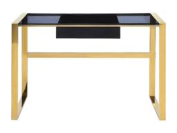 Vente-unique Desk With 1 Drawer - Toughened Glass & Steel - Black & Gold - SALI - thumbnail 2