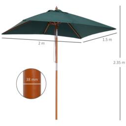 OUTSUNNY Wooden Patio Umbrella Market Parasol Outdoor Sunshade 6 Ribs in Green - thumbnail 3