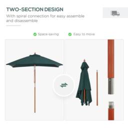 OUTSUNNY Wooden Patio Umbrella Market Parasol Outdoor Sunshade 6 Ribs in Green - thumbnail 7