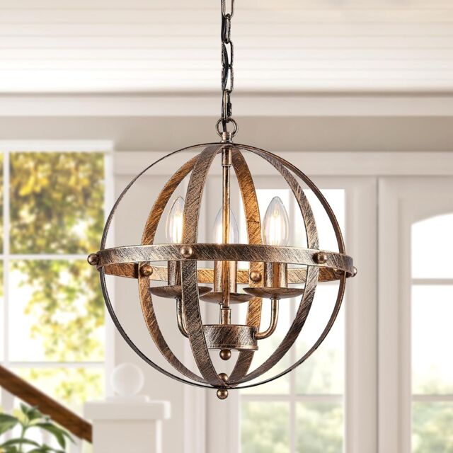Garwarm Industrial Globe Farmhouse Lighting Vintage Chandelier Spherical Bronze - image 1