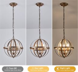 Garwarm Industrial Globe Farmhouse Lighting Vintage Chandelier Spherical Bronze - thumbnail 5