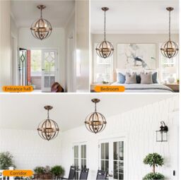 Garwarm Industrial Globe Farmhouse Lighting Vintage Chandelier Spherical Bronze - thumbnail 7
