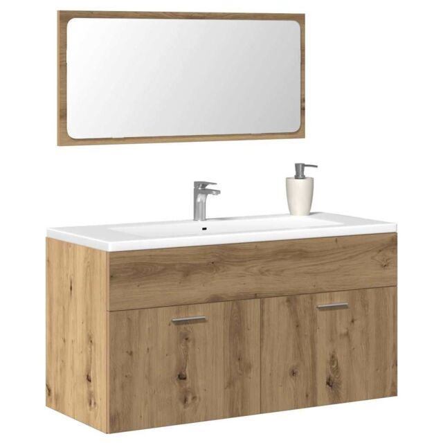 Berkfield Home Bathroom Cabinet with Mirror Artisan Oak Engineered Wood in Brown - image 1