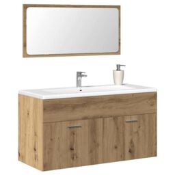Berkfield Home Bathroom Cabinet with Mirror Artisan Oak Engineered Wood in Brown - thumbnail 1