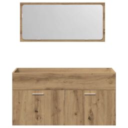 Berkfield Home Bathroom Cabinet with Mirror Artisan Oak Engineered Wood in Brown - thumbnail 4