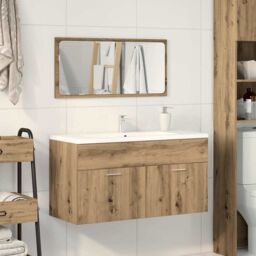 Berkfield Home Bathroom Cabinet with Mirror Artisan Oak Engineered Wood in Brown - thumbnail 3