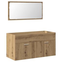 Berkfield Home Bathroom Cabinet with Mirror Artisan Oak Engineered Wood in Brown - thumbnail 2