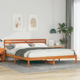 Berkfield Home with Headboard Brown 180 x 200 cm Pine wood - thumbnail 1