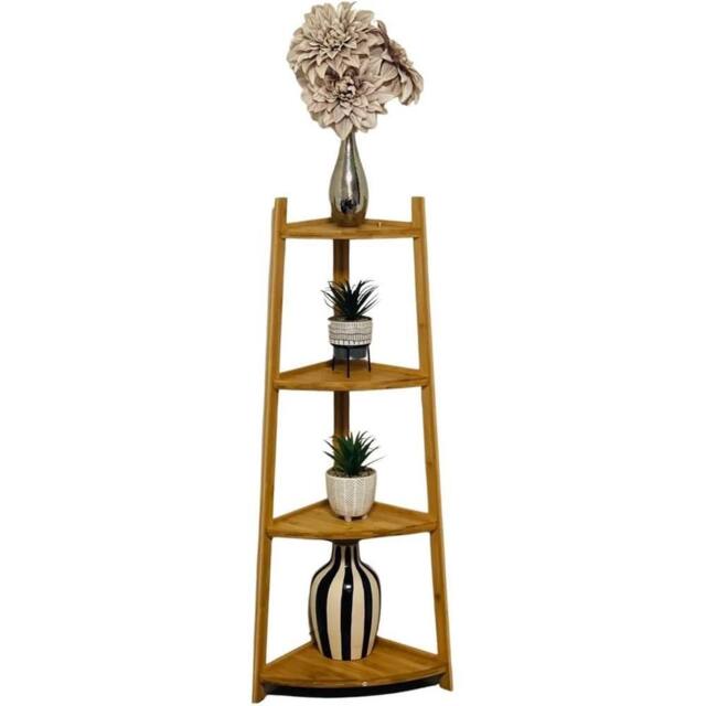 VOGREX Retro 4 Tier Ladder Corner Bookcase Shelving Display Organiser Storage in Brown - image 1