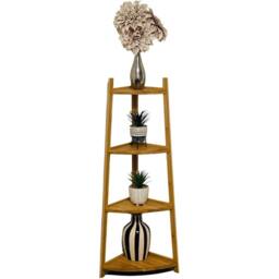 VOGREX Retro 4 Tier Ladder Corner Bookcase Shelving Display Organiser Storage in Brown