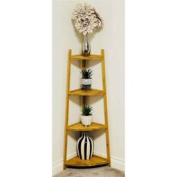 VOGREX Retro 4 Tier Ladder Corner Bookcase Shelving Display Organiser Storage in Brown - thumbnail 5