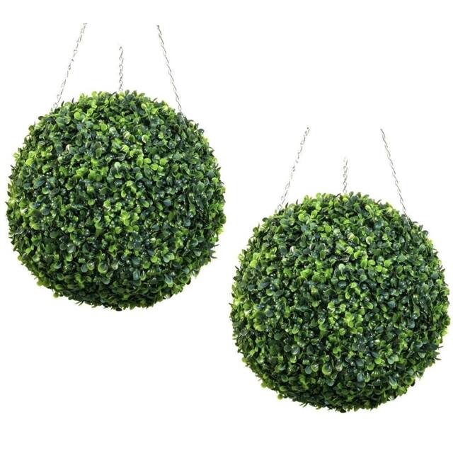 Primrose Artificial Topiary Boxwood Ball With Chain Pair of 2 38cm in Green - image 1