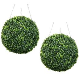 Primrose Artificial Topiary Boxwood Ball With Chain Pair of 2 38cm in Green - thumbnail 1